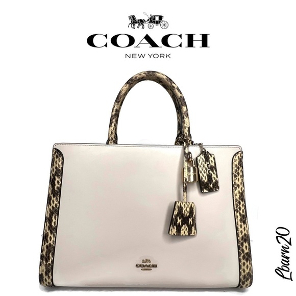 Coach Zoe Chalk Exotic Snakeskin Trim Top Handle Satchel Bag F68293 Zoe - Picture 14 of 15